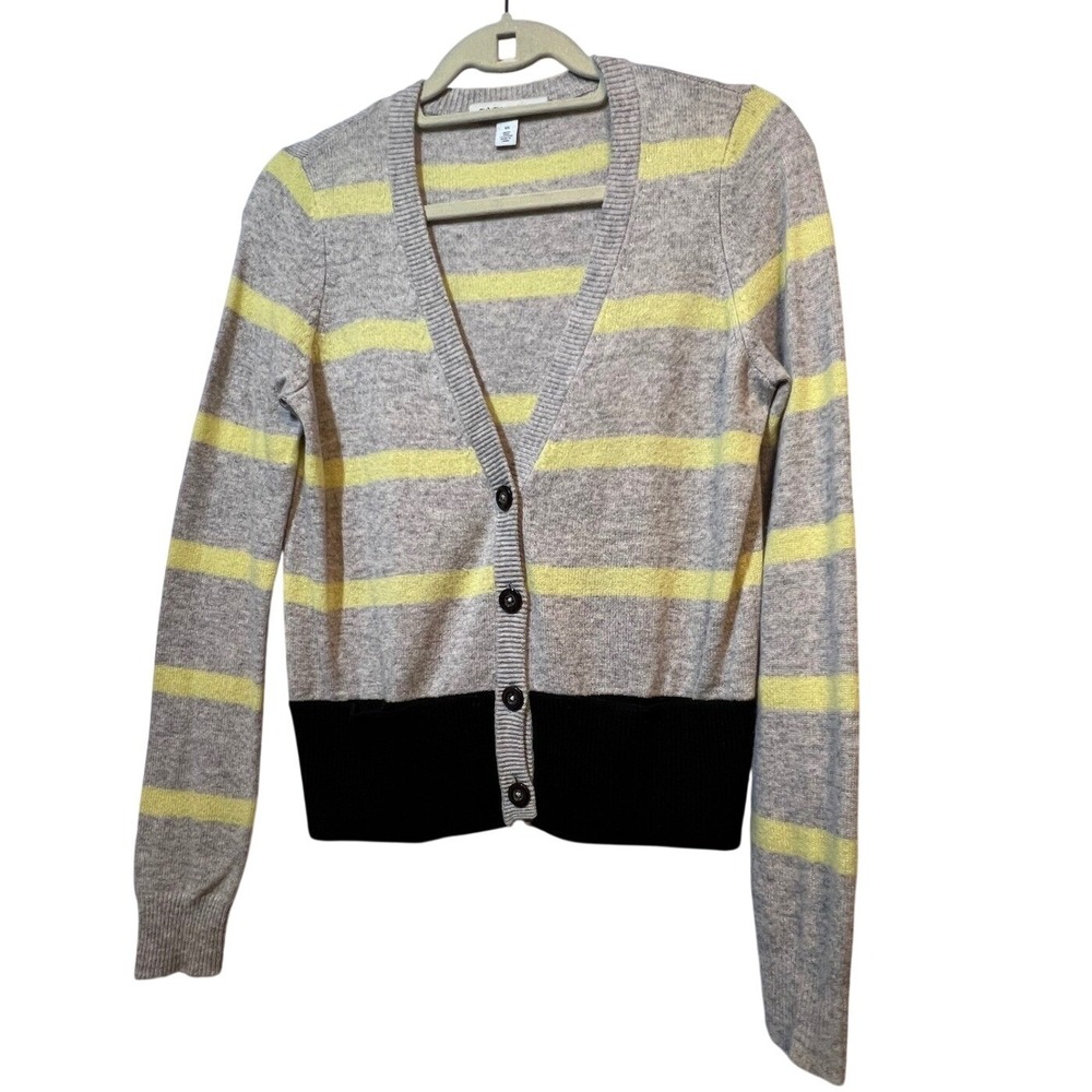 Autumn Cashmere Womens Cardigan Striped XS Grey Yellow Pure Cashmere Sweater